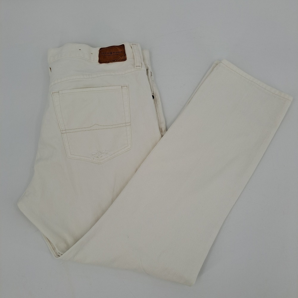 Denim & Supply Ralph Lauren Boyfriend Jeans Mens 32 Cotton Off-White Distressed